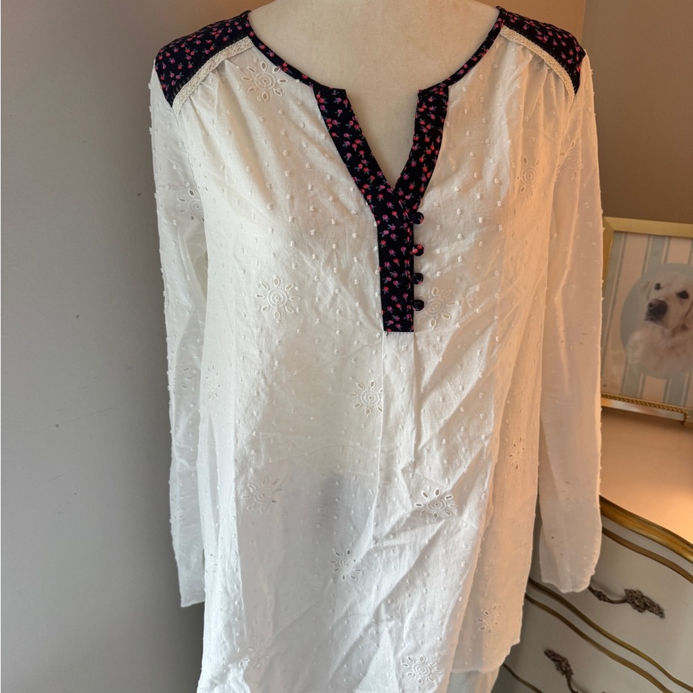 White Eyelet Blouse with Black Accents Matilda Jane Brand
